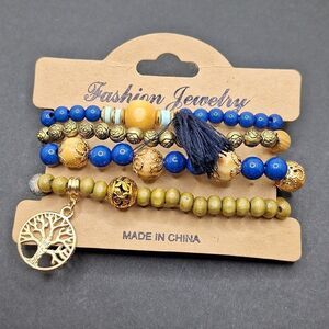 Tree of life charm bracelet blue brown beaded Bohemian tassel accessory…
